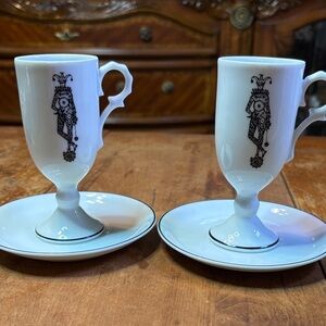 Pair of Fitz & Floyd vintage small Irish coffee mugs & plates